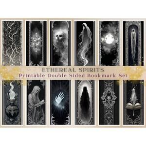 Spectral Ghostly Bookmarks Black Silver Occult Gothic Printed Set Of 12